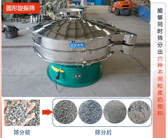 圓形旋振篩能夠同時篩出6種不同顆粒的物料。
